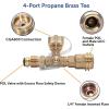 imageFlame King 4 Port Brass Tee Propane Adapter POL Inlet 14 Inverted Female Flare Inlet QCC Outlet CGA600 Outlet RVCOMBO1