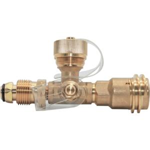 imageFlame King 4 Port Brass Tee Propane Adapter POL Inlet 14 Inverted Female Flare Inlet QCC Outlet CGA600 Outlet RVCOMBO1