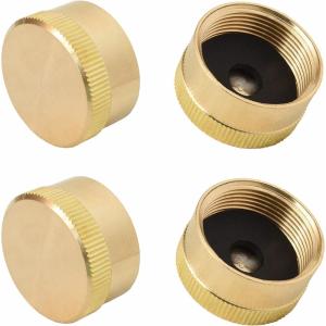 imageFlame King AB228 4Pc Universal Solid Brass Caps for 1LB Propane Bottle Gas Tank Cylinders