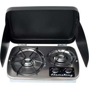 imageFlame King YSNHT600 2Burner Builtin RV Cooktop Propane Stove 7200 and 5200 BTU Burners SelfIgniting Cover Included Silver 185quot x 13quot x 45quot