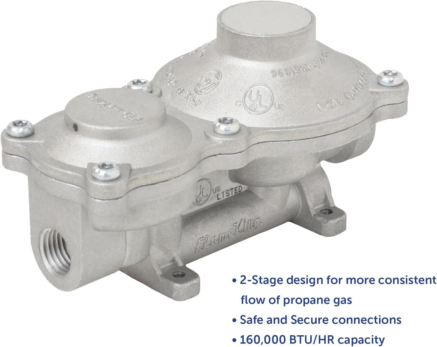 imageFlame King 160000 BTU Vertical Mounted 2Stage Propane LP Regulator for RVs Vans Trailers Campers 100LB Tanks ASME Tanks Generators160 000 BTU