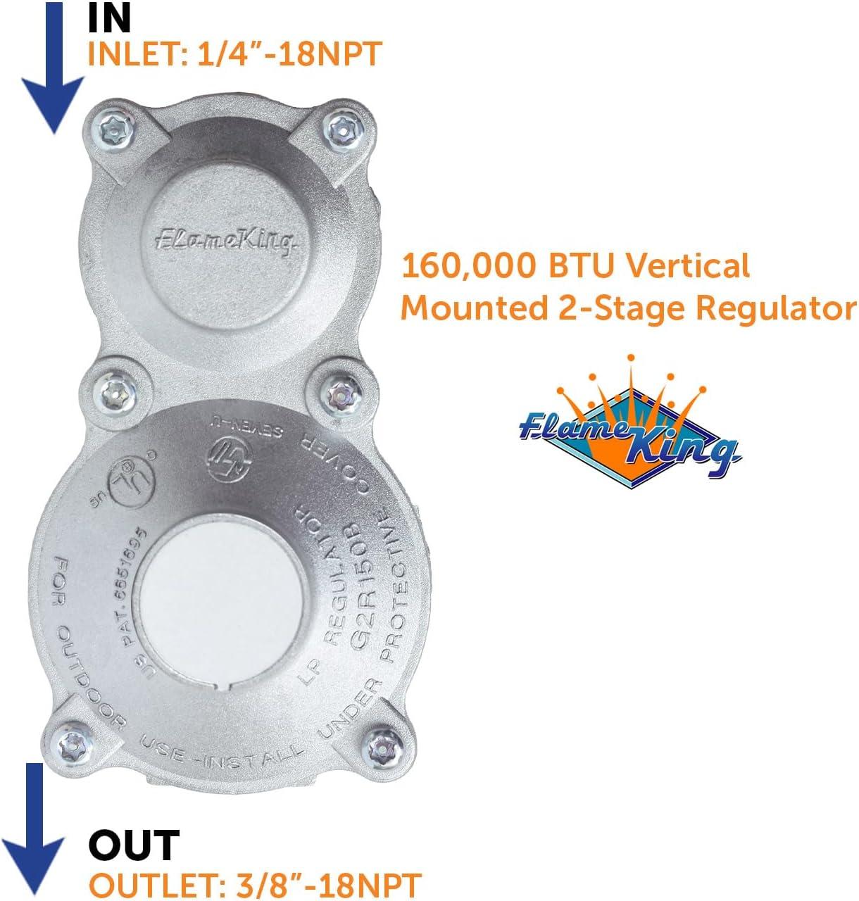 imageFlame King 160000 BTU Vertical Mounted 2Stage Propane LP Regulator for RVs Vans Trailers Campers 100LB Tanks ASME Tanks Generators160 000 BTU