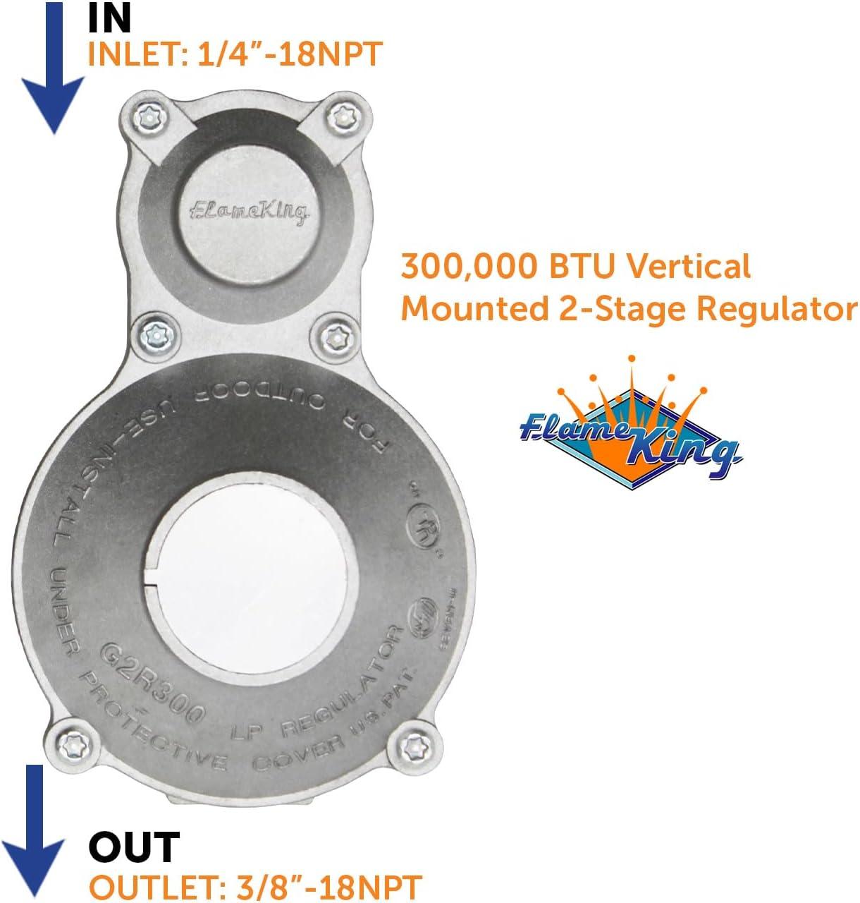 imageFlame King 160000 BTU Vertical Mounted 2Stage Propane LP Regulator for RVs Vans Trailers Campers 100LB Tanks ASME Tanks Generators300 000 BTU
