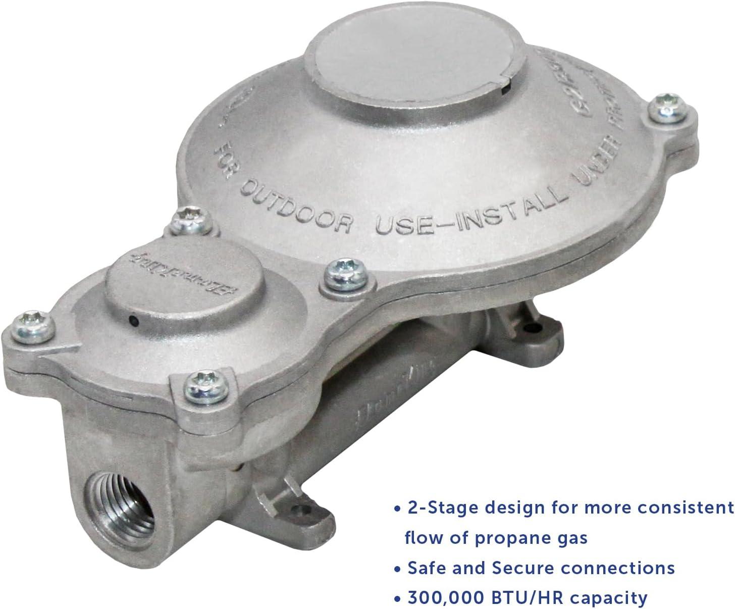 imageFlame King 160000 BTU Vertical Mounted 2Stage Propane LP Regulator for RVs Vans Trailers Campers 100LB Tanks ASME Tanks Generators300 000 BTU