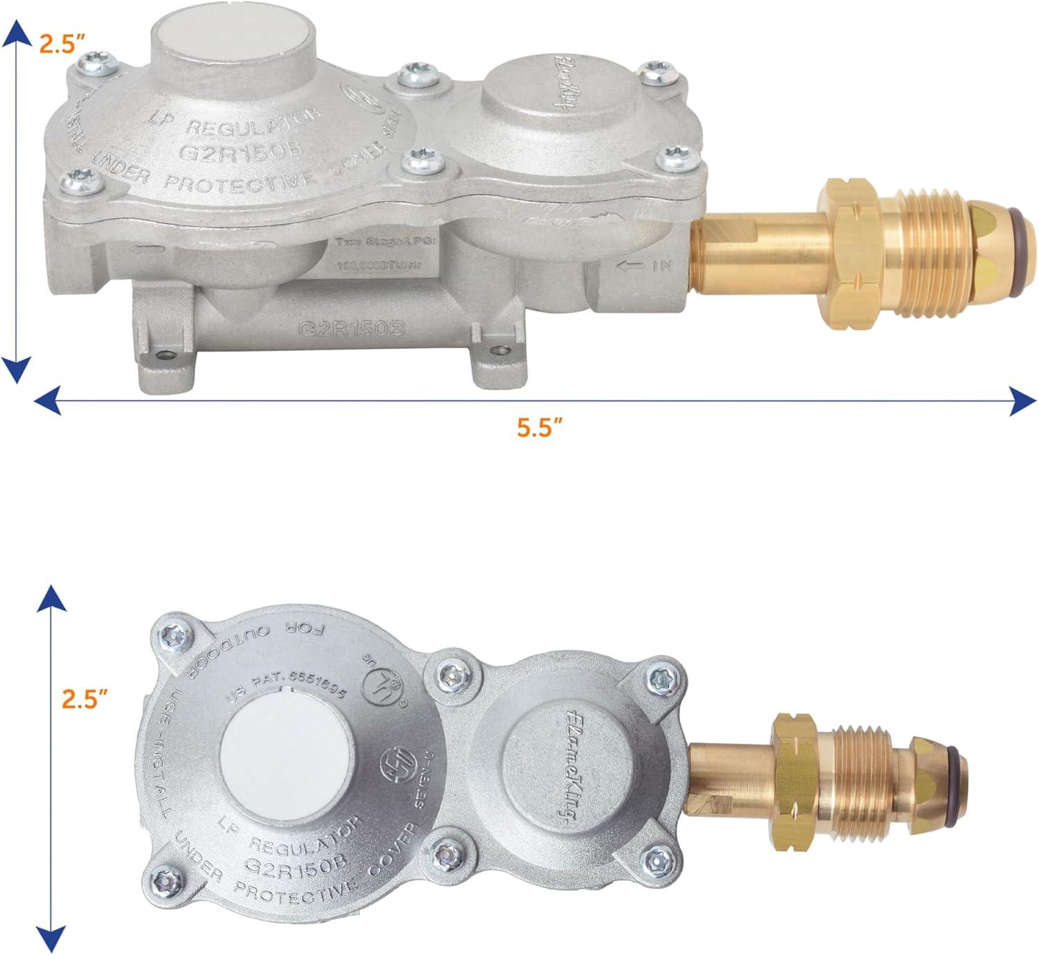 imageFlame King 300000 BTU Horizontal Mounted 2Stage Propane LP Regulator with POL for RVs Vans Trailers Campers 100LB Tanks ASME Tanks Generators160 000 BTU