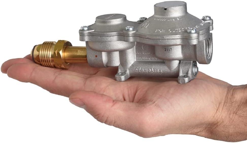 imageFlame King 300000 BTU Horizontal Mounted 2Stage Propane LP Regulator with POL for RVs Vans Trailers Campers 100LB Tanks ASME Tanks Generators160 000 BTU