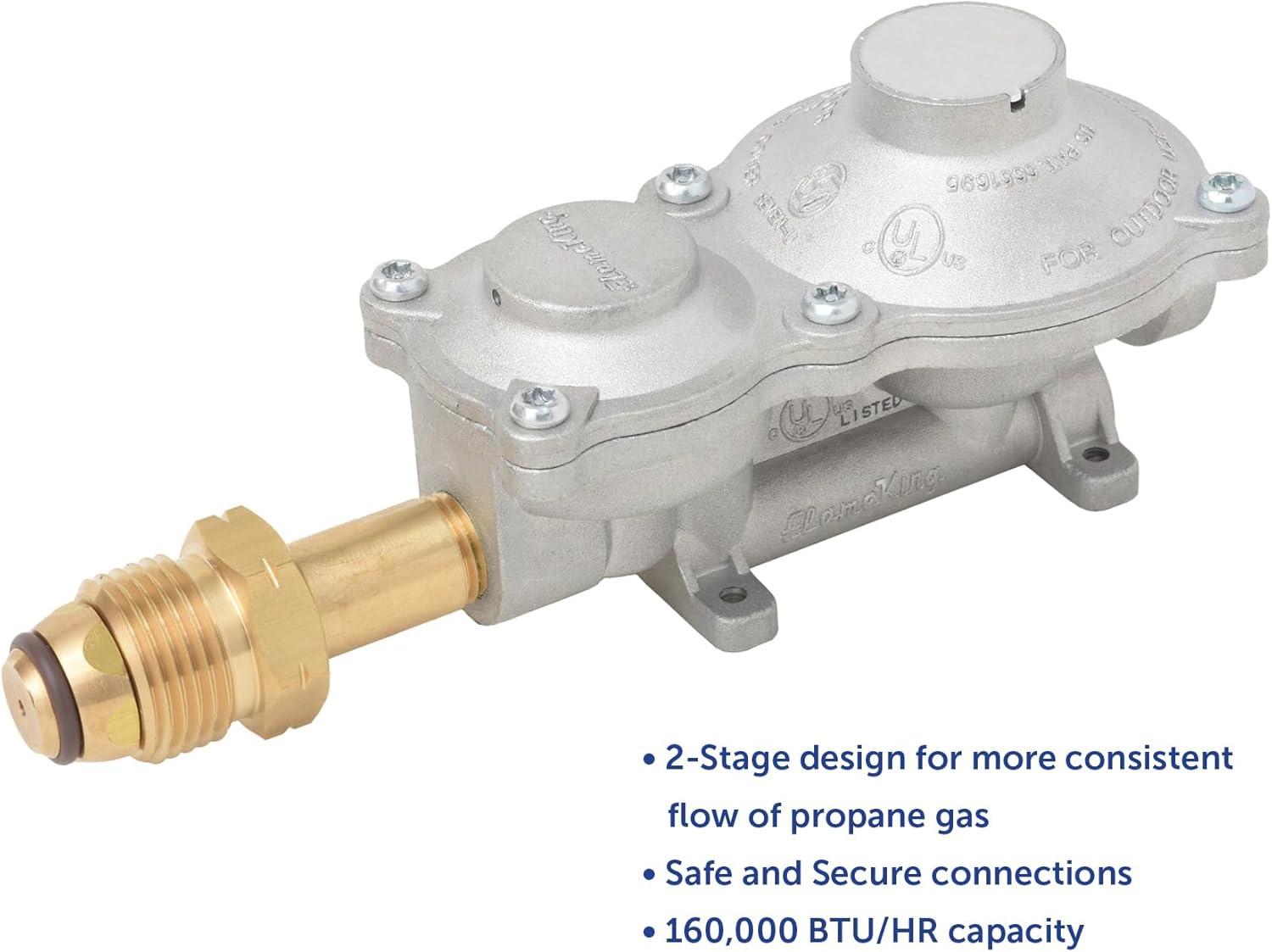 imageFlame King 300000 BTU Horizontal Mounted 2Stage Propane LP Regulator with POL for RVs Vans Trailers Campers 100LB Tanks ASME Tanks Generators160 000 BTU