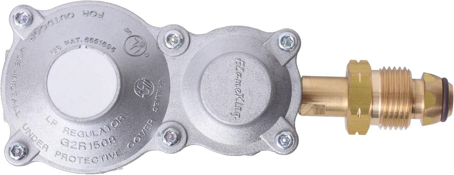 imageFlame King 300000 BTU Horizontal Mounted 2Stage Propane LP Regulator with POL for RVs Vans Trailers Campers 100LB Tanks ASME Tanks Generators160 000 BTU
