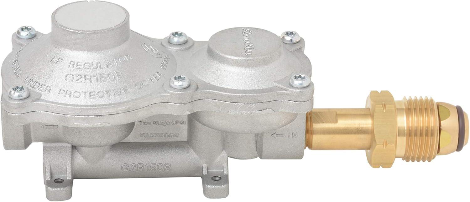 imageFlame King 300000 BTU Horizontal Mounted 2Stage Propane LP Regulator with POL for RVs Vans Trailers Campers 100LB Tanks ASME Tanks Generators160 000 BTU