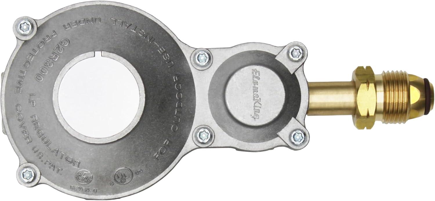 imageFlame King 300000 BTU Horizontal Mounted 2Stage Propane LP Regulator with POL for RVs Vans Trailers Campers 100LB Tanks ASME Tanks Generators300 000 BTU