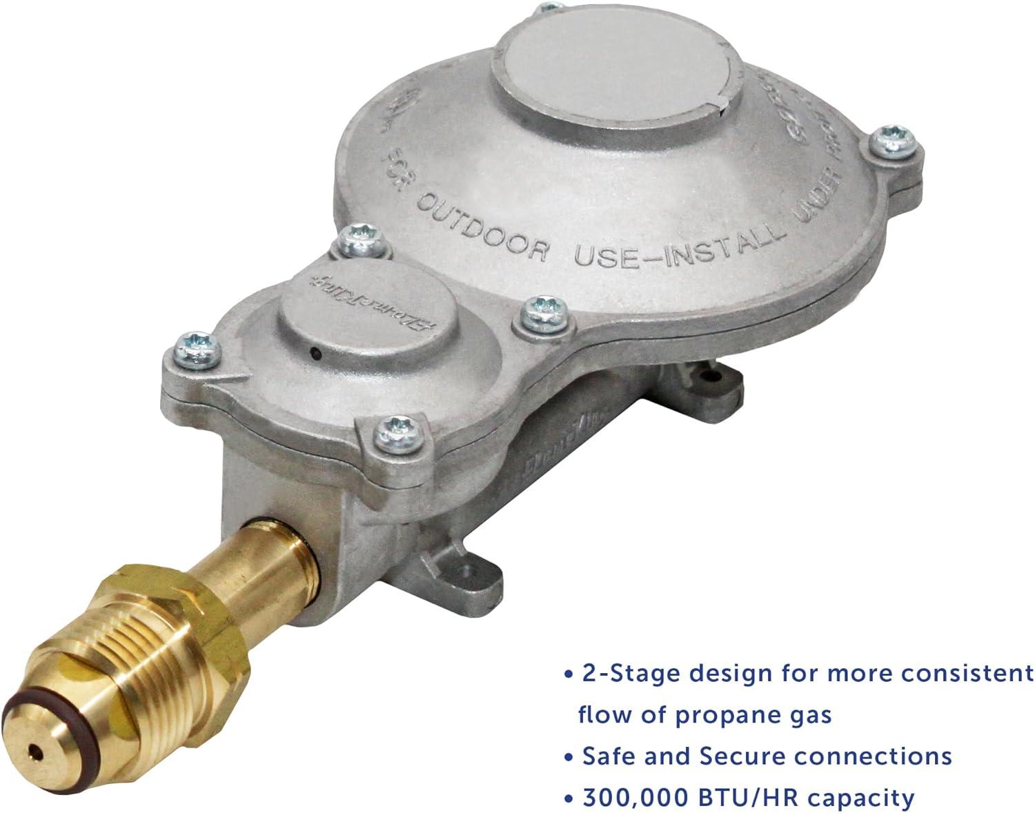 imageFlame King 300000 BTU Horizontal Mounted 2Stage Propane LP Regulator with POL for RVs Vans Trailers Campers 100LB Tanks ASME Tanks Generators300 000 BTU