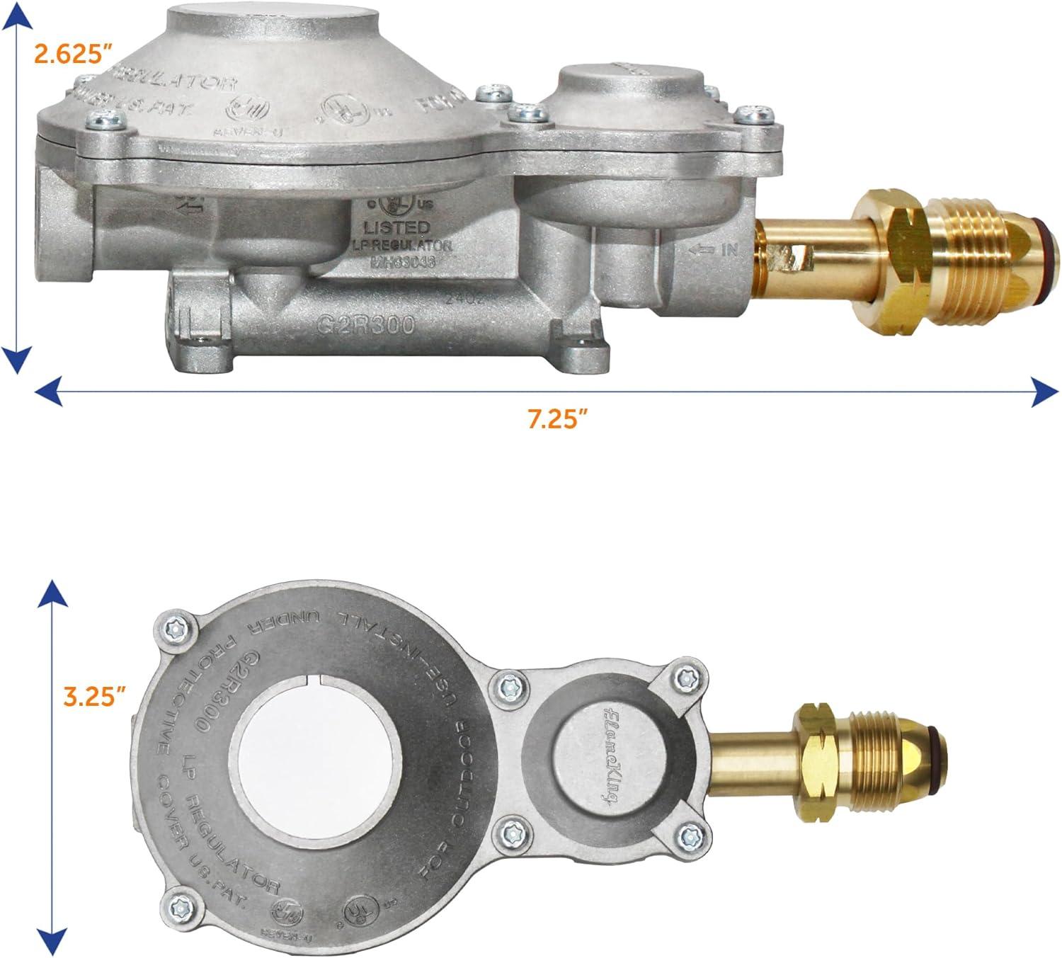 imageFlame King 300000 BTU Horizontal Mounted 2Stage Propane LP Regulator with POL for RVs Vans Trailers Campers 100LB Tanks ASME Tanks Generators300 000 BTU