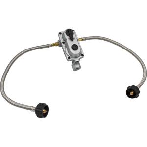 imageFlame King KT18ACR2SS 2Stage Auto Changeover LP Propane Gas Regulator with Two 18inch Steel Braided Pigtail Hoses for RVs Vans Trailers
