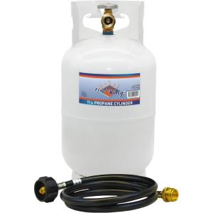 imageFlame King 10LB Steel Propane Tank Cylinder with Type 1 OPD Valve ampamp 4FT Propane Adapter Hose for Camping Fire Pits Heaters Grills OverlandingTank Cylinder with Type 1 OPD Valve  4FT Propane Adapter Hose