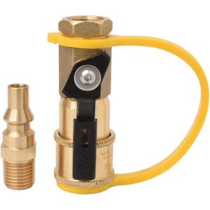 imageFlame King 14quot RV Propane Quick Connect Adapter for Propane Hose 14quot Quick Connect or Disconnect Kit  Shutoff Valve ampamp Full Flow Plug  100 Solid Brass