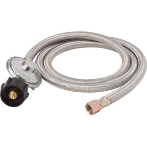 imageFlame King 5FT Universal QCC1 LowPressure Propane Regulator with Stainless Steel Braided Hose for Most LP Gas Grills Heaters and Fire Pit Tables 38quot Female Flare Nut