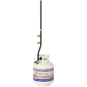 imageFlame King FKDTMINI Mini 3Port Distribution Tree for Camping Connects 1lb Appliances to a Standard Propane Tank Perfect for Lanterns Stoves Heaters and Grills Black ampamp GoldPropane Distribution Pole Tree