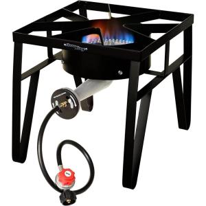imageFlame King Heavy Duty 200K BTU 020 PSI Propane Gas Single Burner Bayou Cooker Outdoor Stove for Home Brewing Turkey Fry Maple Syrup Prep Cajun Cooking Black200K BTU
