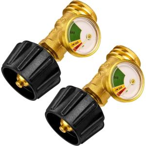 imageFlame King Propane Tank Gauge Level Indicator Gas Pressure Meter Color Coded ampamp Glows in The Dark Universal for All Cylinders Solid Brass 2PackPropane Tank Gauge 2pack