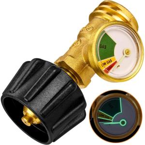 imageFlame King Propane Tank Gauge Level Indicator Leak Detector Gas Pressure Meter Color Coded ampamp Glow in the Dark Universal for Cylinder BBQ Gas Grill RV Camper Heater and More Appliances Brass