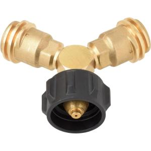 imageFlame King Propane Tank Y Splitter Adapter with Valves 2Way LP Gas Connector for 20lb Propane Tank Cylinders Works with BBQ Grills Camping Stoves Gas Burners Heaters