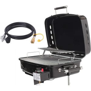 imageFlame King RV Or Trailer Mounted BBQ  Motorhome Gas Grill  214 Sq Inch Cooking Surface  Adjustable Flame Controller ampamp 96 Inch Gas Regulator Hose wQuick ConnectRV Grill  Quick Connect Regulator