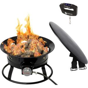 imageFlame King Smokeless Propane Fire Pit 19inch Portable Firebowl 58K BTU with Propane Grip Scale Self Igniter Cover ampamp Carry Straps for RV Camping ampamp Outdoor Living