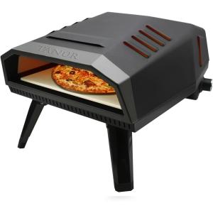 imageFlame King TANUR 12inch Portable Outdoor Propane Oven Countertop for Camping Backyard and Tailgating Multiple Air Vents Piezo Auto Ignition NonStick Pizza Stone Black