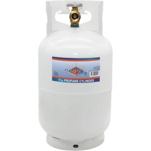 imageFlame King 10LB Steel Propane Tank Cylinder with Type 1 Overflow Protection Device Valve Great for Camping Fire Pits Heaters Grills Overlanding White