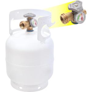 imageFlame King YSN5LBGAUGE 5lb Steel Propane Tank Cylinder with Gauge and OPD Valves for Grills and BBQs Camping Fishing ampamp Outdoor Activities White5lb Propane Tank with Gauge