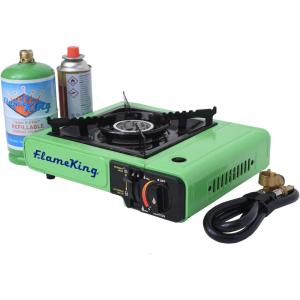 imageFlame King Dual Fuel Butane amp Propane Gas Camping Stove with Single Burner Portable and Great for Outdoor Cooking BackpackingGreen